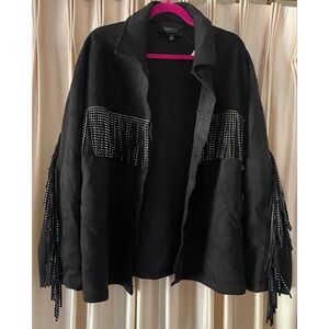 New Sweet Rain Black Country Western Jacket with Fringe and Studded Details L